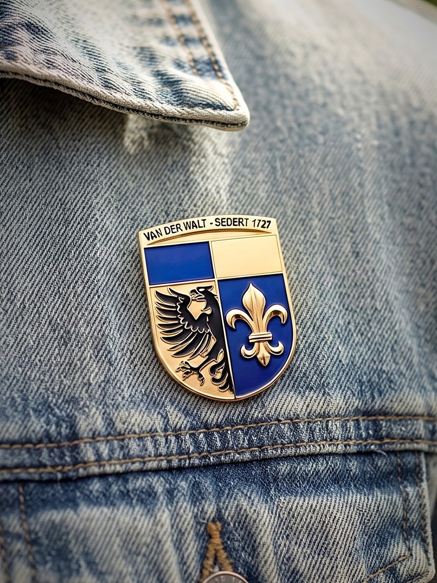 The Van der Walt pin worn on a denim jacket